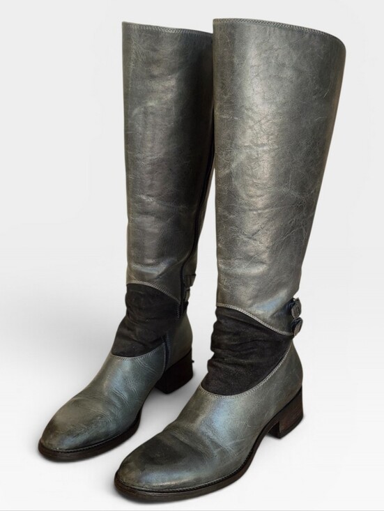 Cordani Shoes - Cordani Gray Over-the-Knee Leather Boots with Buckle Detail EU 38.5 Or US 7.5-8